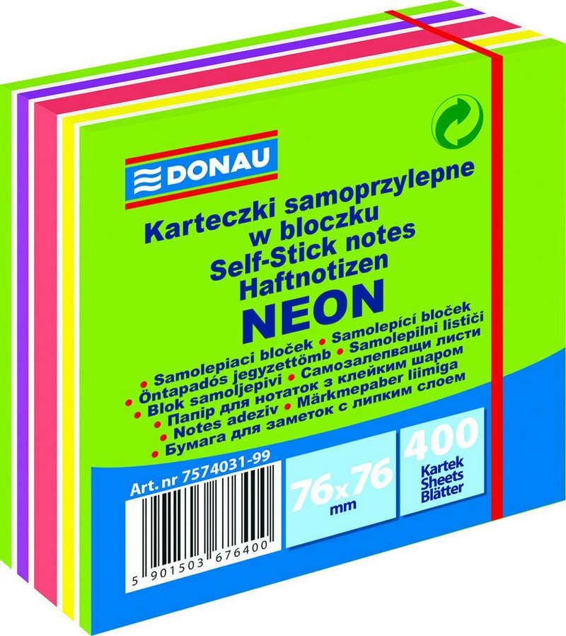 Blok samolepicí DONAU 76 x 76 mm. mix NEON barev 400 listů