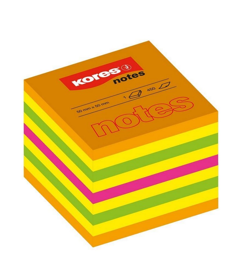 Blok samolepicí KORES NOTES 75 x 75 mm. NEON 450 listů.