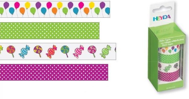 Dekorace pásky - balónky, puntíky zelené, bonbony, puntíky fialové