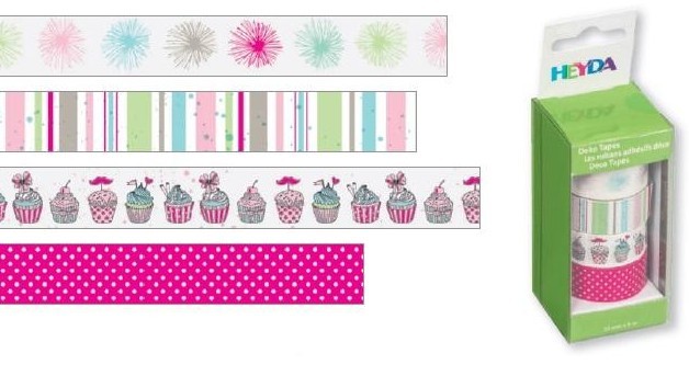 Dekorace pásky - pompony, proužky, muffiny, puntíky růžové