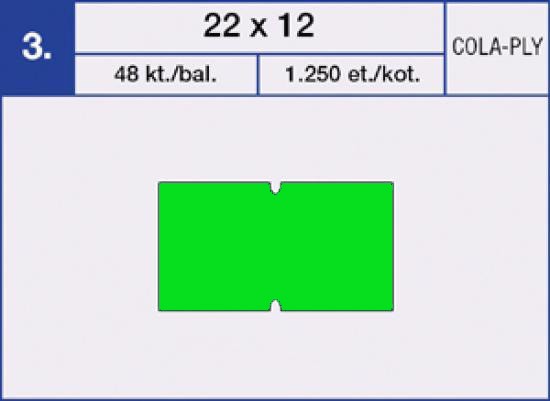 Etikety samolepící cenové COLA-PLY 22x12 mm. 1.250ks. zelené