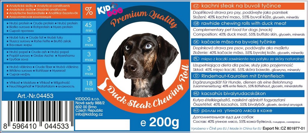 KIDDOG kachní steak na buvolí tyčince - PREMIUM QUALITY 200 g dóza