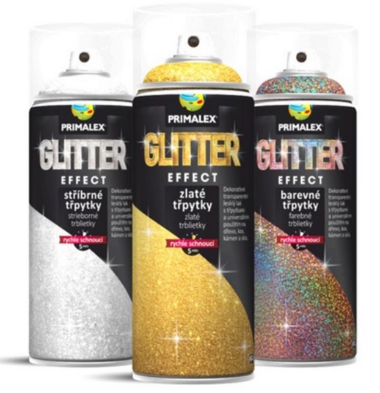 Lak ve spreji s barevnými třpytkami 400 ml.