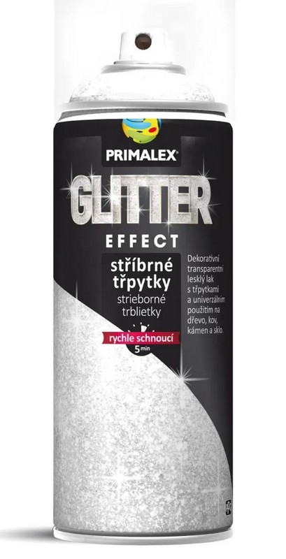 Lak ve spreji se stříbrnými třpytkami 400 ml.