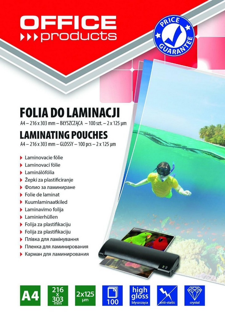 Laminovací fólie A4 125µm. lesklé 100 ks.
