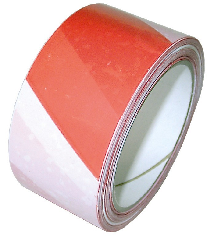 Lepící páska výstražná 50mm x 66m červeno-bílé pruhy