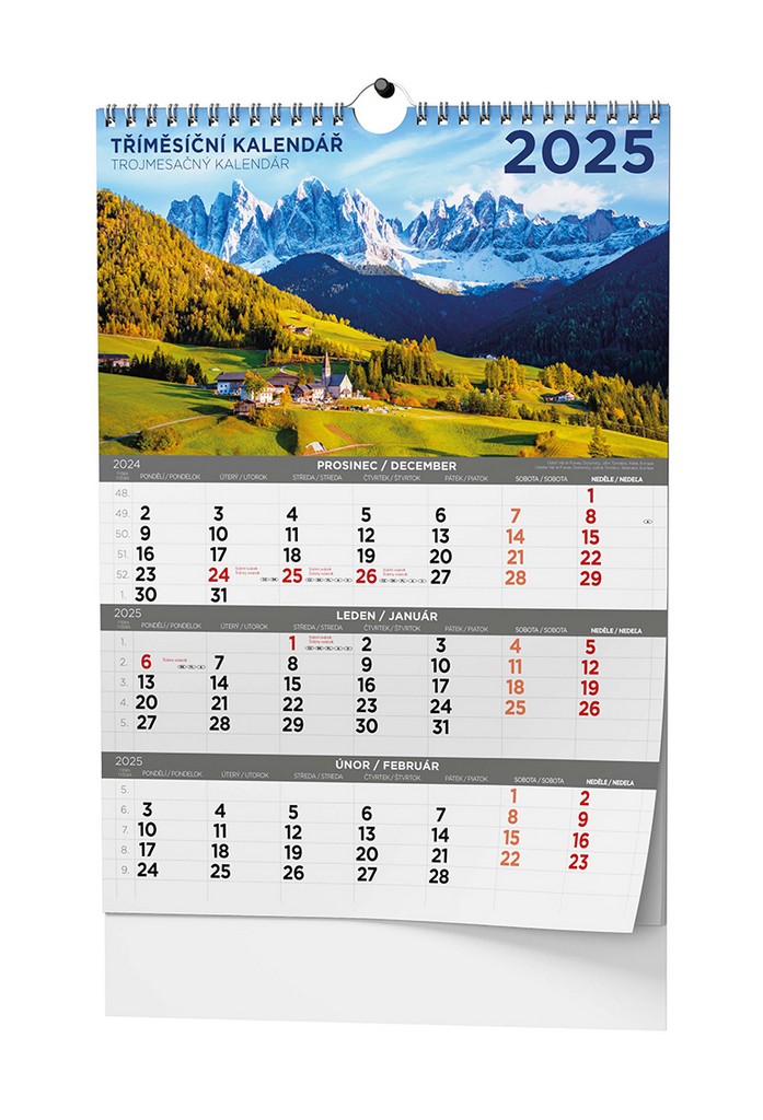 Nástěnný kalendář - Tříměsíční - A3 - O
