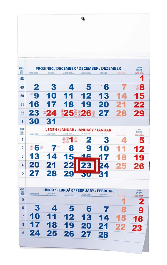 Nástěnný kalendář - Tříměsíční - A3 s mez. svátky - MODRÝ