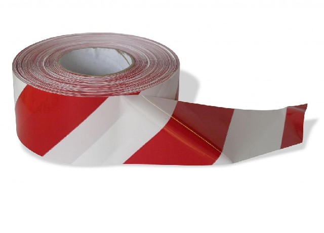 Nelepící páska VÝSTRAŽNÁ PE 50m x 66m červeno-bílé pruhy