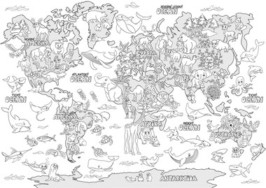 Omalovánka A3 která je fakt velká - Zvířatková mapa světa