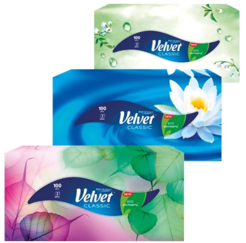Papírové kapesníčky VELVET v boxu vytahovací 