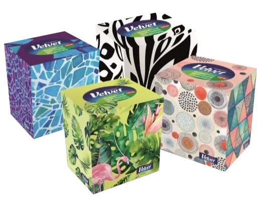 Papírové kapesníčky vytahovací 3vr. VELVET CUBE 56ks. Papírové kapesníčky vytahovací 3vr. VELVET CUBE 56ks.