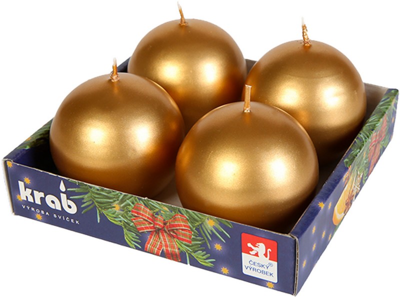 Svíčky adventní koule - metalické ZLATÉ 4ks