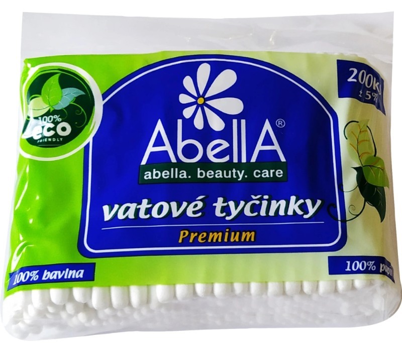 Tyčinky vatové ABELLA PREMIUM 100% bavna, sáče