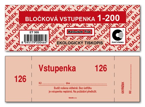 VSTUPENKA v BLOKU 1 - 200, červené