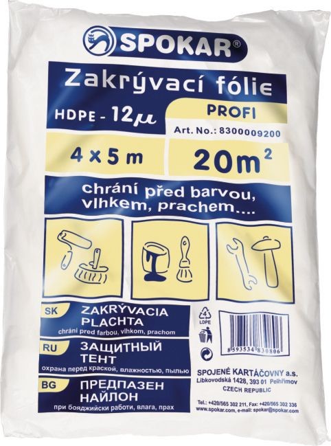 Zakrývací mikrotenová folie 4 x 12,5 m. HDPE 12